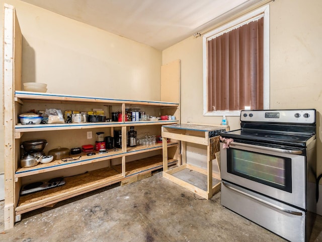 5030 Holbrook Dr, Columbus, OH 43232 - kitchen featuring electric range and concrete floors