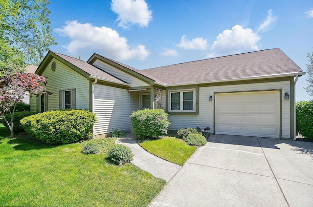 371 Federal Cir, Delaware, OH 43015 - single story home with an attached garage, driveway, a front yard, and a shingled roof