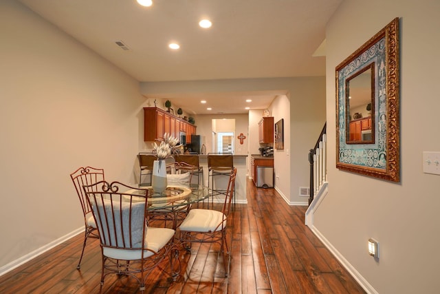 4115 Aumbrey Ct, New Albany, OH 43054 - dining room featuring dark wood-style flooring, stairway, recessed lighting, and baseboards