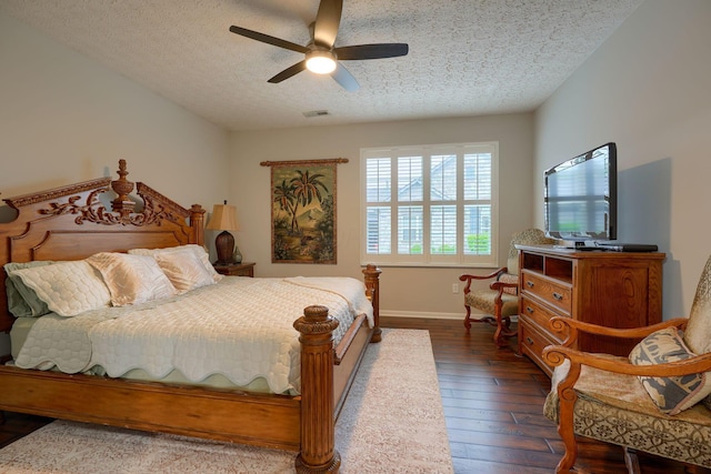 4115 Aumbrey Ct, New Albany, OH 43054 - bedroom with dark wood-style flooring, baseboards, a textured ceiling, and a ceiling fan