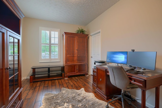 4115 Aumbrey Ct, New Albany, OH 43054 - home office featuring dark wood-style flooring and a textured ceiling