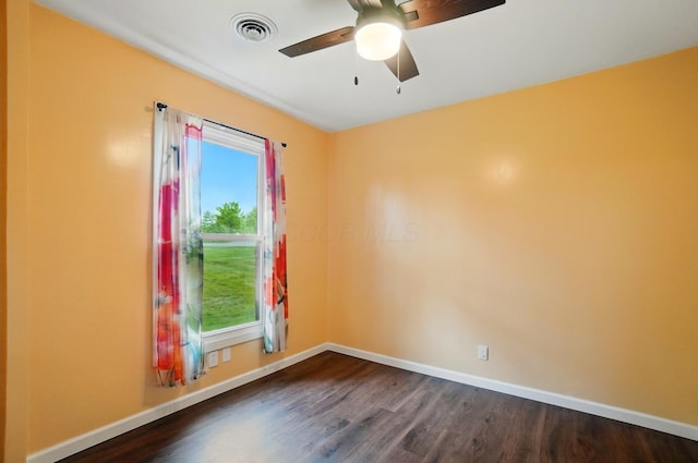 820 N Walnut St, Baltimore, OH 43105 - unfurnished room with dark wood-type flooring, baseboards, and a ceiling fan