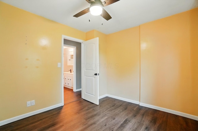 820 N Walnut St, Baltimore, OH 43105 - empty room featuring ceiling fan, wood finished floors, and baseboards