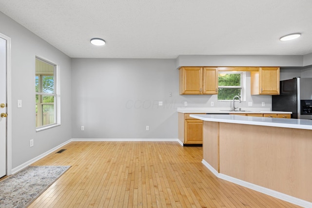 1980 Maxwell Ave, Lewis Center, OH 43035 - kitchen with a sink, light countertops, light wood-type flooring, stainless steel fridge, and plenty of natural light
