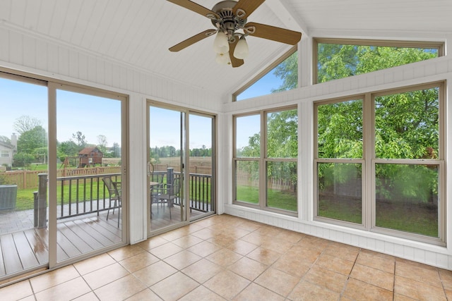 1980 Maxwell Ave, Lewis Center, OH 43035 - unfurnished sunroom with lofted ceiling and tile patterned flooring