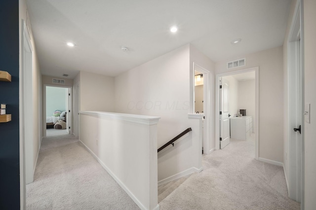136 Bigelow Dr, Johnstown, OH 43031 - corridor with an upstairs landing, carpet, baseboards, and recessed lighting