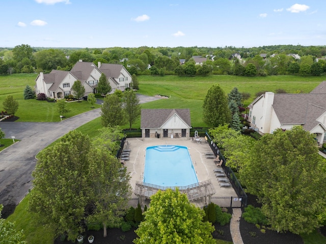 6755 Arbor View Ct, Powell, OH 43065 - aerial view of residential area with a pool and a tree filled landscape