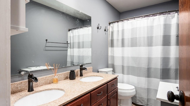 1314 N Howell Dr, Newark, OH 43055 - full bath with toilet, double vanity, and a shower with shower curtain