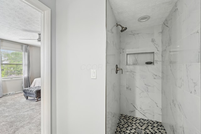 499 Wickham Way, Columbus, OH 43230 - full bathroom with a textured ceiling, a marble finish shower, and a ceiling fan
