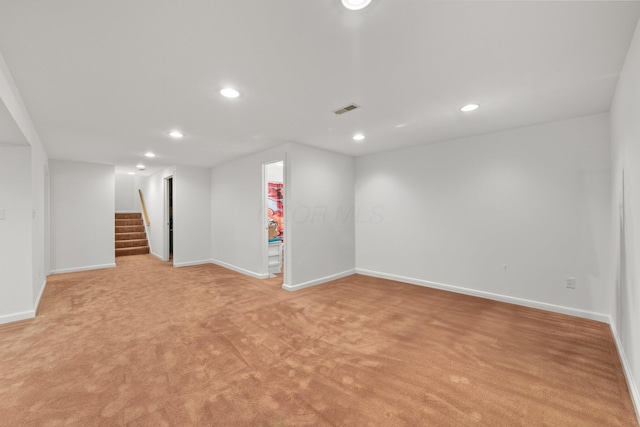 5657 Freeman Rd, Westerville, OH 43082 - finished below grade area with stairway, baseboards, recessed lighting, and light colored carpet