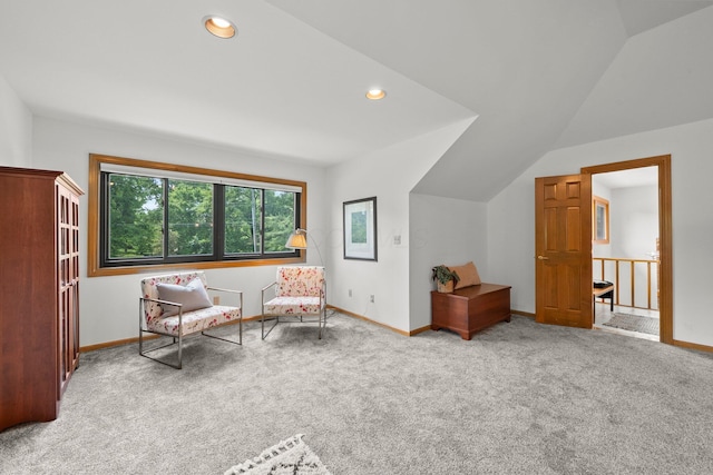 5657 Freeman Rd, Westerville, OH 43082 - sitting room with carpet flooring, vaulted ceiling, baseboards, and recessed lighting