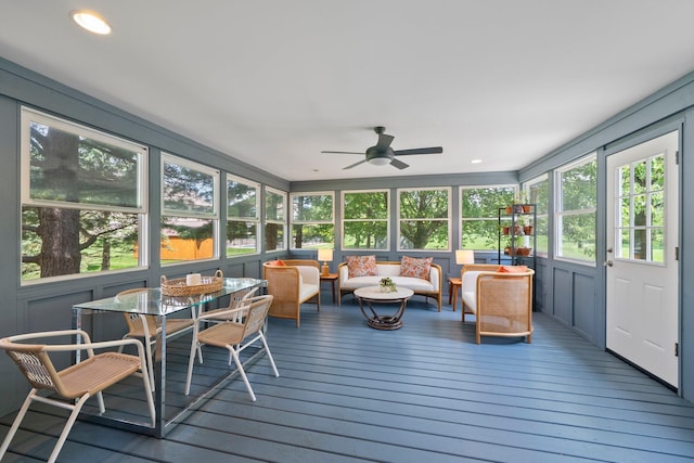 5657 Freeman Rd, Westerville, OH 43082 - sunroom / solarium featuring a ceiling fan and an outdoor hangout area
