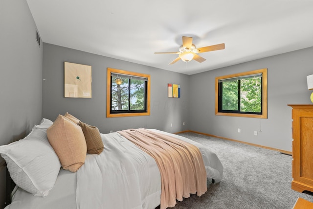 5657 Freeman Rd, Westerville, OH 43082 - bedroom with multiple windows, baseboards, carpet floors, and a ceiling fan