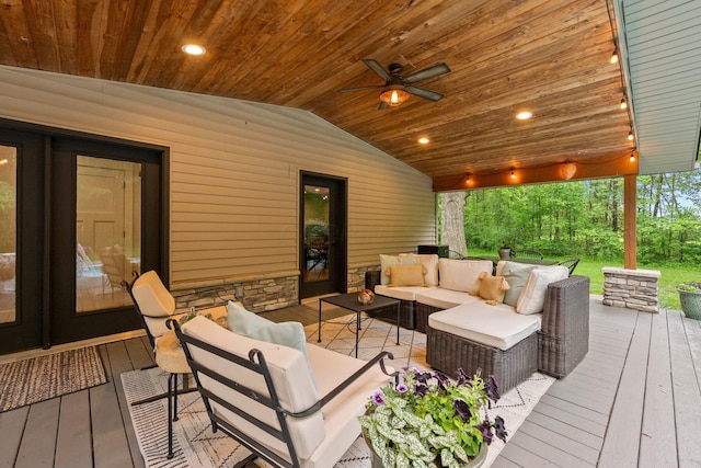 429 N Old State Rd, Delaware, OH 43015 - wooden terrace featuring an outdoor living space and ceiling fan