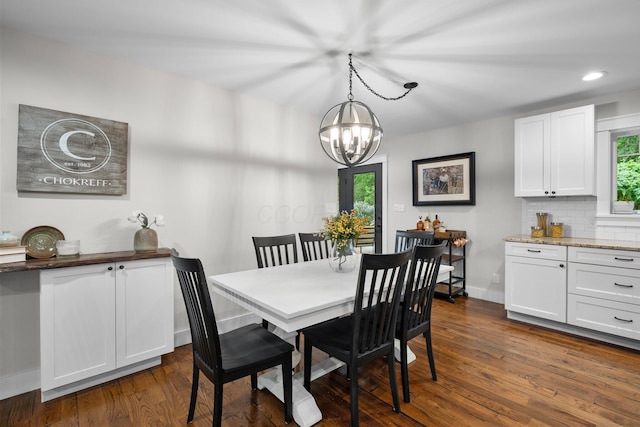 429 N Old State Rd, Delaware, OH 43015 - dining space featuring a chandelier, healthy amount of natural light, dark wood-type flooring, recessed lighting, and baseboards