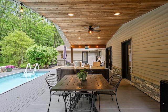 429 N Old State Rd, Delaware, OH 43015 - deck featuring an outdoor pool, ceiling fan, and outdoor lounge area