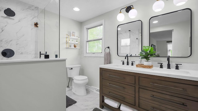 11600 Windridge Dr NW, Pickerington, OH 43147 - full bath featuring marble finish flooring, toilet, a walk in shower, and double vanity