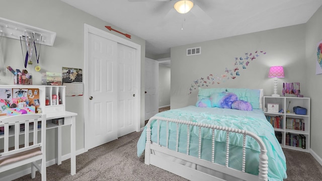 11600 Windridge Dr NW, Pickerington, OH 43147 - bedroom featuring carpet flooring, a closet, baseboards, and a ceiling fan