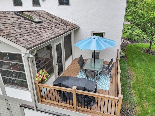 11600 Windridge Dr NW, Pickerington, OH 43147 - wooden deck with outdoor dining area, area for grilling, and a yard