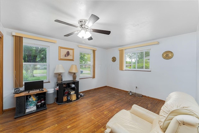 2747 Castlewood Rd, Columbus, OH 43209 - sitting room with wood-type flooring, ceiling fan, baseboards, and healthy amount of natural light