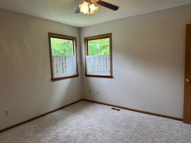 50 Stagecoach Rd, Chillicothe, OH 45601 - carpeted spare room with baseboards, ceiling fan, and a textured ceiling