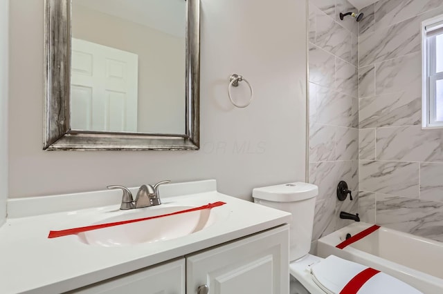 full bath featuring vanity, shower / washtub combination, and toilet
