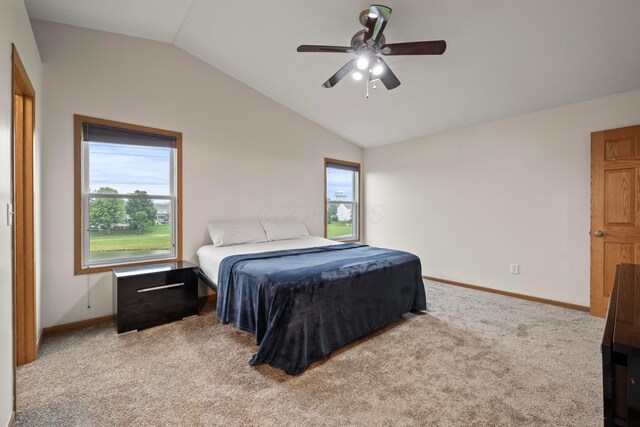 1608 Geranium Dr, Lewis Center, OH 43035 - carpeted bedroom featuring lofted ceiling, baseboards, and a ceiling fan