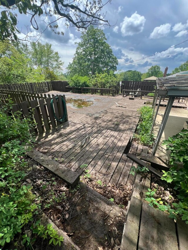 deck with a fenced backyard