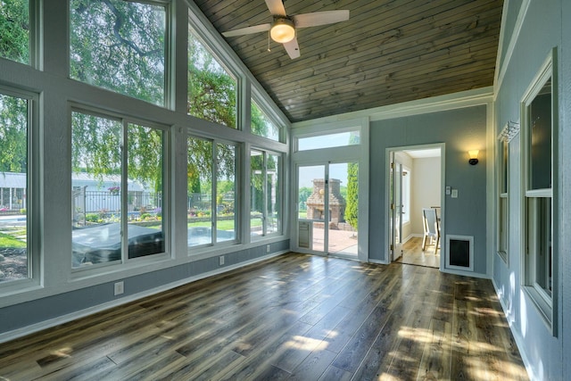 1899 Lamb Rd NW, Carroll, OH 43112 - unfurnished sunroom with high vaulted ceiling, wood ceiling, wood finished floors, and baseboards