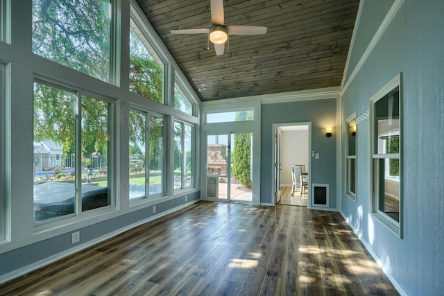 1899 Lamb Rd NW, Carroll, OH 43112 - unfurnished sunroom with wooden ceiling, wood finished floors, high vaulted ceiling, and baseboards