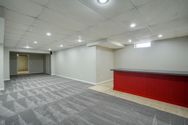 1899 Lamb Rd NW, Carroll, OH 43112 - below grade area featuring carpet flooring, recessed lighting, baseboards, a paneled ceiling, and a bar
