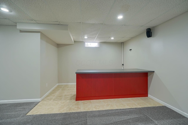 1899 Lamb Rd NW, Carroll, OH 43112 - indoor dry bar featuring recessed lighting, carpet, baseboards, and a paneled ceiling
