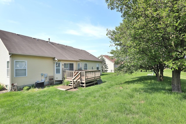 5988 Carnegie Cove Ct, Columbus, OH 43213 - view of green lawn with a deck and central air condition unit