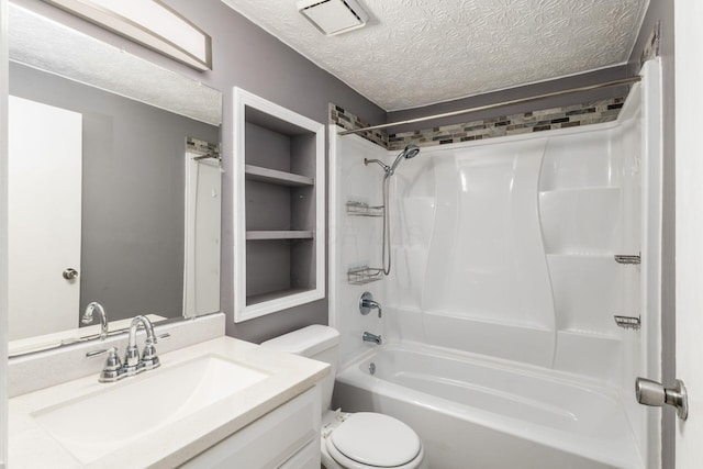 1279 Reana Dr, Galloway, OH 43119 - bathroom with toilet, a textured ceiling, shower / bathtub combination, and vanity