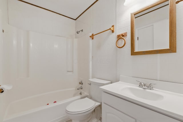 4726 Wendler Blvd, Columbus, OH 43230 - full bathroom featuring toilet, vanity, shower / tub combination, and tile walls
