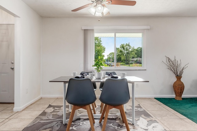717 Birmingham Rd, Westerville, OH 43081 - dining space featuring light tile patterned floors, ceiling fan, and baseboards