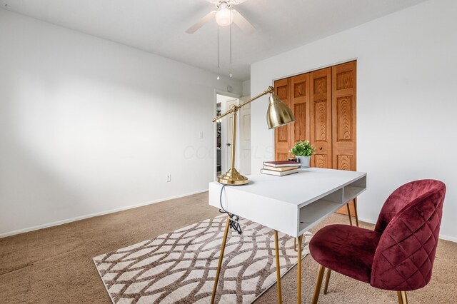 717 Birmingham Rd, Westerville, OH 43081 - carpeted home office with baseboards and ceiling fan