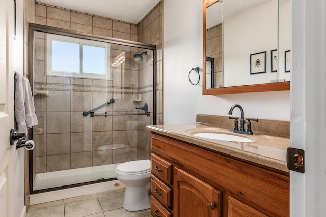717 Birmingham Rd, Westerville, OH 43081 - full bathroom featuring a stall shower, vanity, toilet, and tile patterned flooring