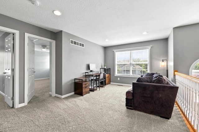 4008 Ryleland Ct, Powell, OH 43065 - carpeted home office featuring a ceiling fan, baseboards, recessed lighting, and a textured ceiling