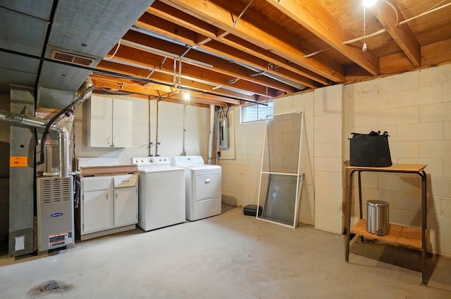 662 Pamlico St Unit Z7, Columbus, OH 43228 - basement featuring separate washer and dryer, heating unit, electric panel, and concrete block wall