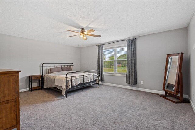 2460 N Court St, Circleville, OH 43113 - carpeted bedroom featuring a textured ceiling, baseboards, and a ceiling fan