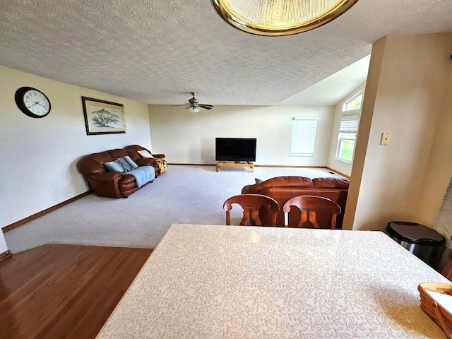 464 Highbanks Valley Dr, Newark, OH 43055 - dining area with a ceiling fan, a textured ceiling, wood finished floors, and baseboards