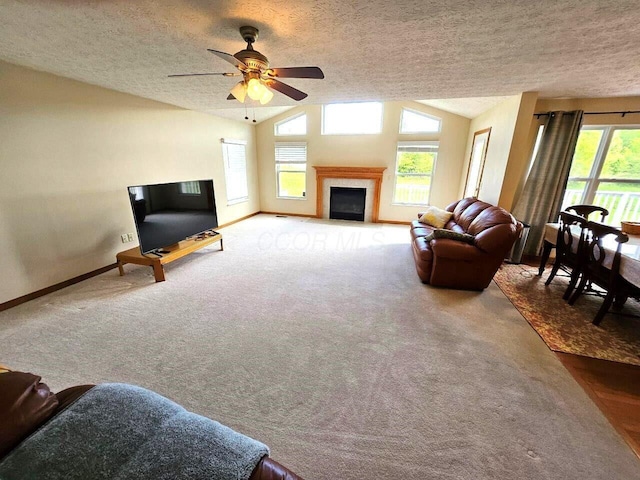 464 Highbanks Valley Dr, Newark, OH 43055 - living area with healthy amount of natural light, baseboards, vaulted ceiling, ceiling fan, and a textured ceiling