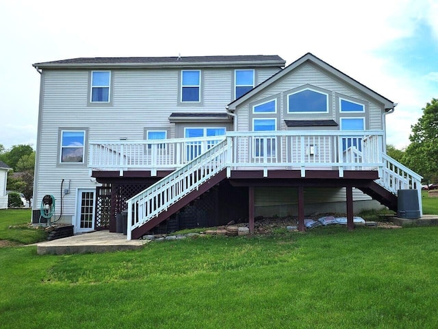 464 Highbanks Valley Dr, Newark, OH 43055 - rear view of house featuring stairway, a wooden deck, a lawn, and cooling unit