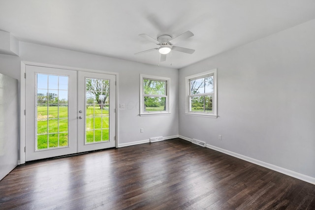 86 Arlington Ave, London, OH 43140 - spare room with french doors, a ceiling fan, dark wood-style flooring, and baseboards