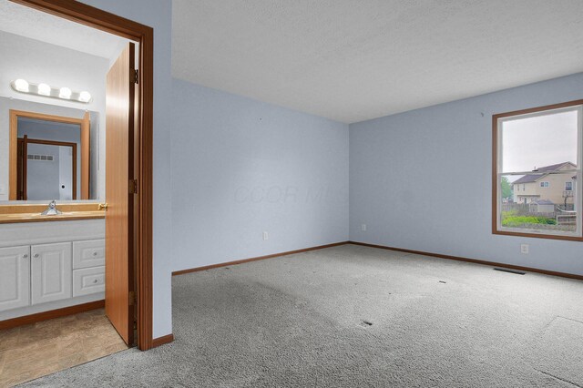 7209 Oliver Winchester Dr, Canal Winchester, OH 43110 - unfurnished bedroom with carpet flooring, a sink, baseboards, a textured ceiling, and ensuite bathroom