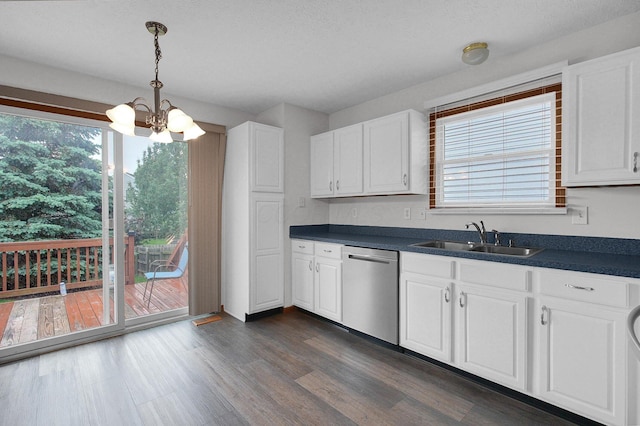 7209 Oliver Winchester Dr, Canal Winchester, OH 43110 - kitchen featuring a sink, dishwasher, a chandelier, and dark countertops