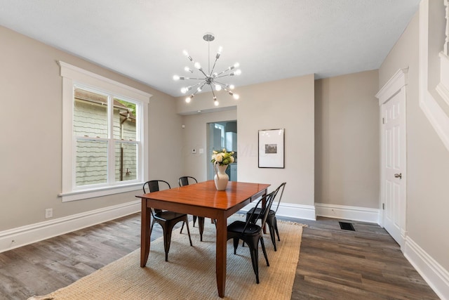 581 Kelton Ave, Columbus, OH 43205 - dining space featuring a chandelier, dark wood finished floors, and baseboards