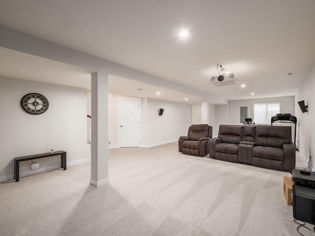418 Amethyst Ct, Delaware, OH 43015 - cinema with recessed lighting, light carpet, and baseboards