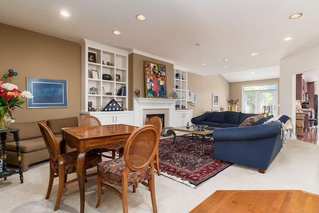 6227 Marias Point Ln, Columbus, OH 43213 - dining room featuring recessed lighting, light colored carpet, and a fireplace